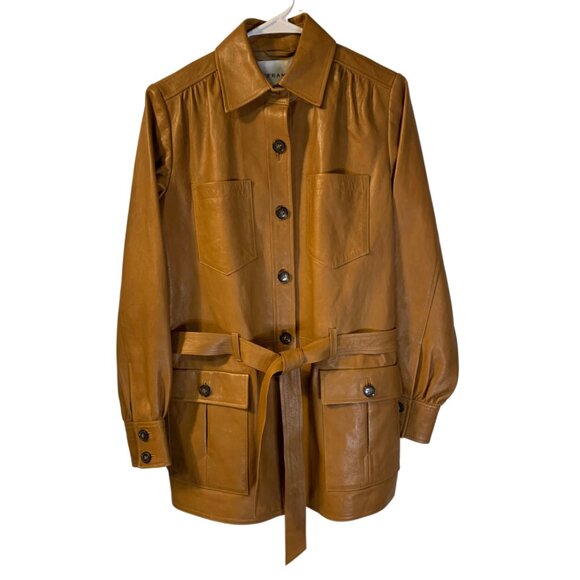 FRAME Women's Safari Leather Jacket Size S Camel Neutral Lamb Belted Career City